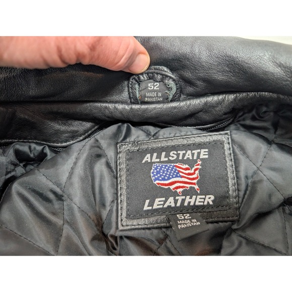 Vintage Allstate Leather Black Biker Motorcycle Jacket Men's 52 Liner Zip Heavy - Picture 3 of 13